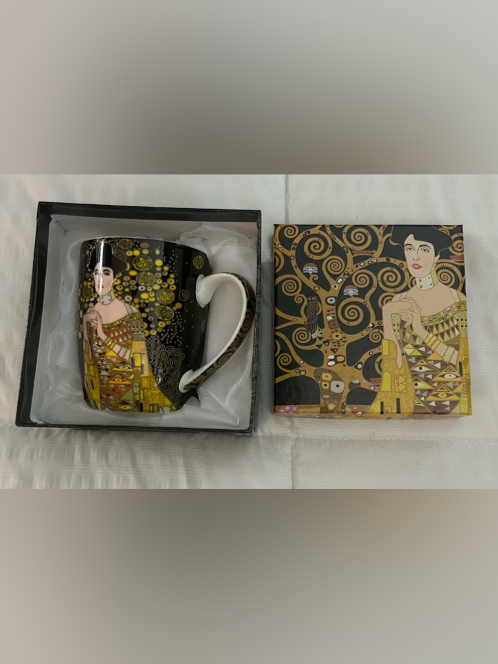 NIB•Black & Gold Art Nouveau “Portrait of Adele Bloch” Coffee Mug in Gift box